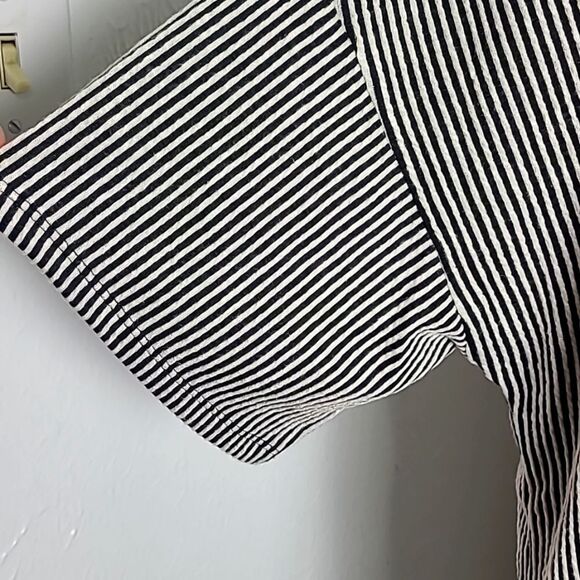 Cato Black & White Stripe Top with Lace-up Neckline, Size 14/16W - Picture 5 of 10